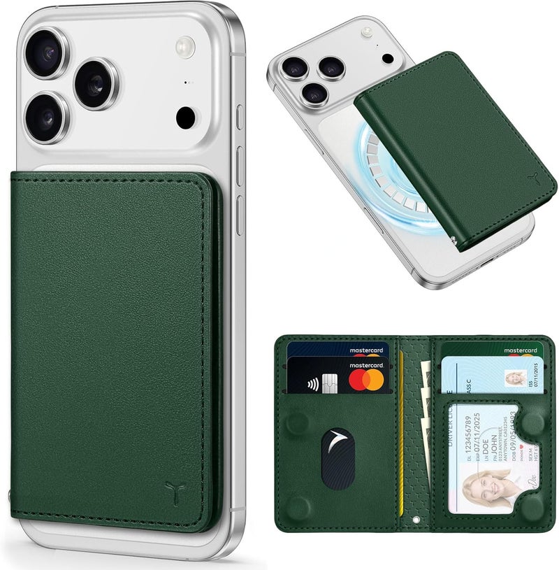 TUCCH for Magsafe Phone Wallet, RFID Blocking [6 Card Slots] [Clear ID Window] PU Leather Folio Women Men Magnetic Card Wallet for iPhone 17 16 15 14 13 12/Pro/Pro Max/Air/Plus, Evergreen - Image 1